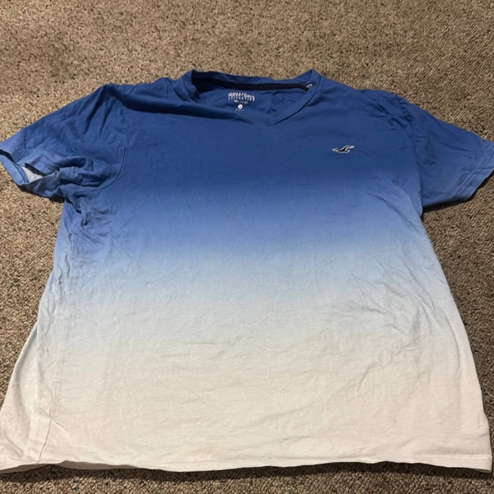Hollister Men's Short Sleeve Blue to White Ombre Tee